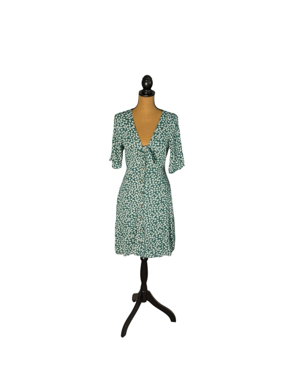 Abercrombie & Fitch Floral Mini Dress Small Tall Green Cottagecore Button Front
